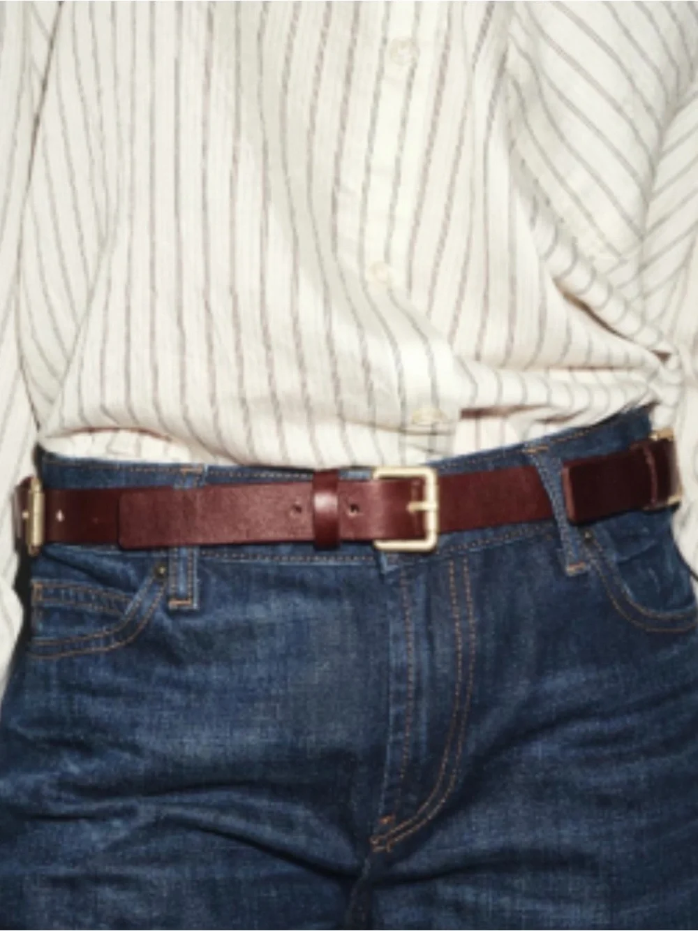 Zara Women’s Dark Brown Leather Double-Buckle Belt with Gold Hardware